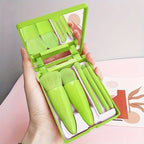 Kit 5 Pincéis de Maquiagem Portátil com Espelho