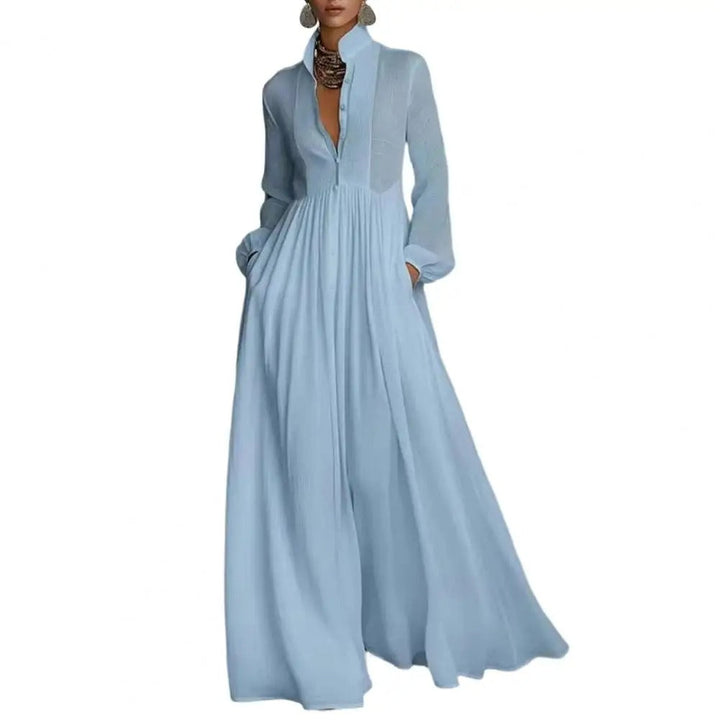 Helena™ – Vestido Longo de Inverno com Gola Alta, Botões e Bolsos