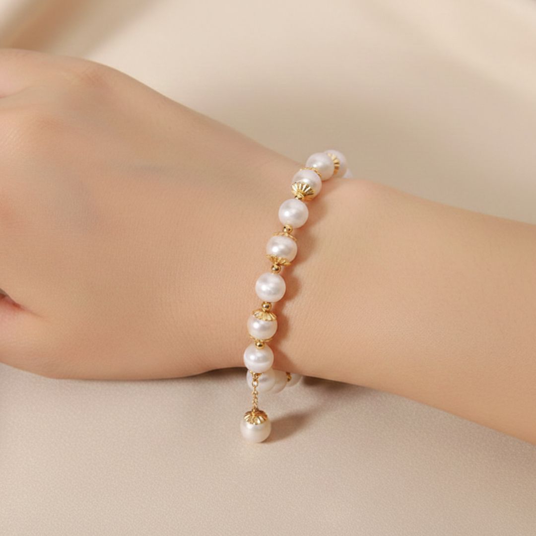 Pulseira Contas de Quartzo Quartzo Morango & Opala Branca Rose Aura Duo