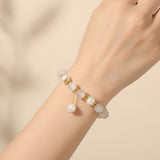 Pulseira Contas de Quartzo Quartzo Morango & Opala Branca Rose Aura Duo