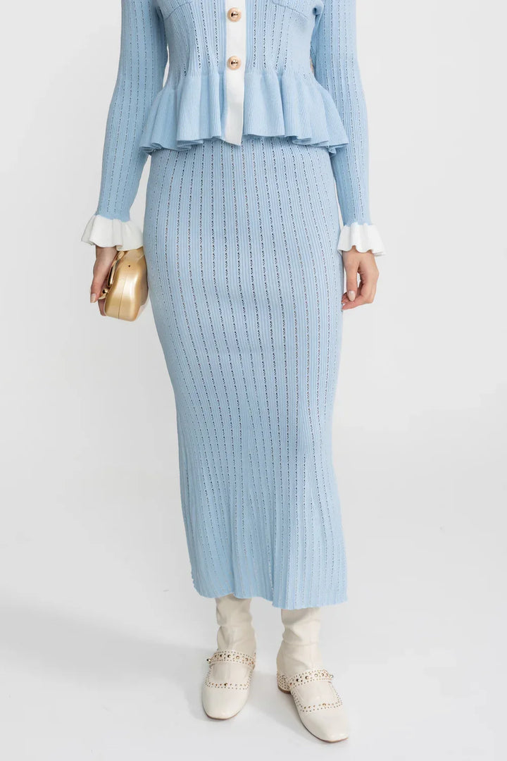 Conjunto Tricô de Duas Peças: Casaco com Peplum e Saia Sereia Midi