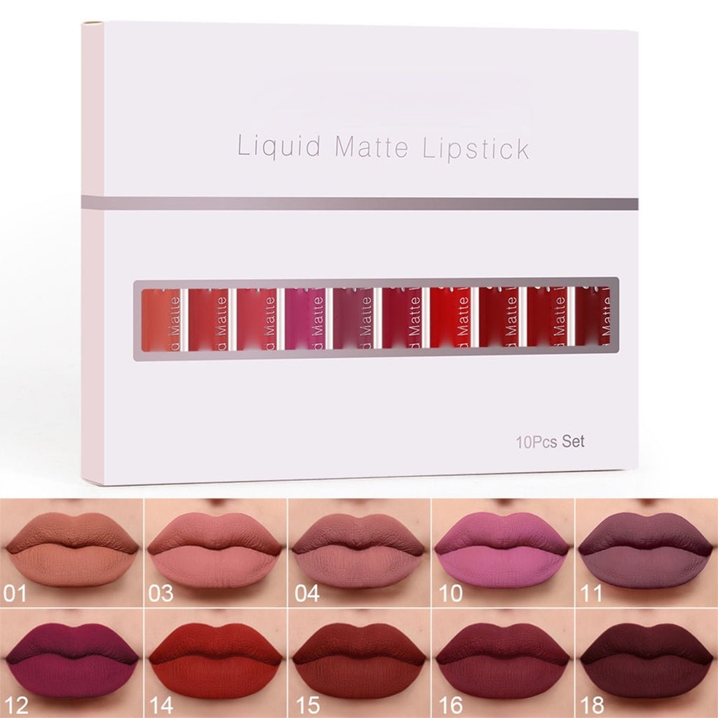 10 unidades de brilho labial mate, à prova de água e de longa duração
